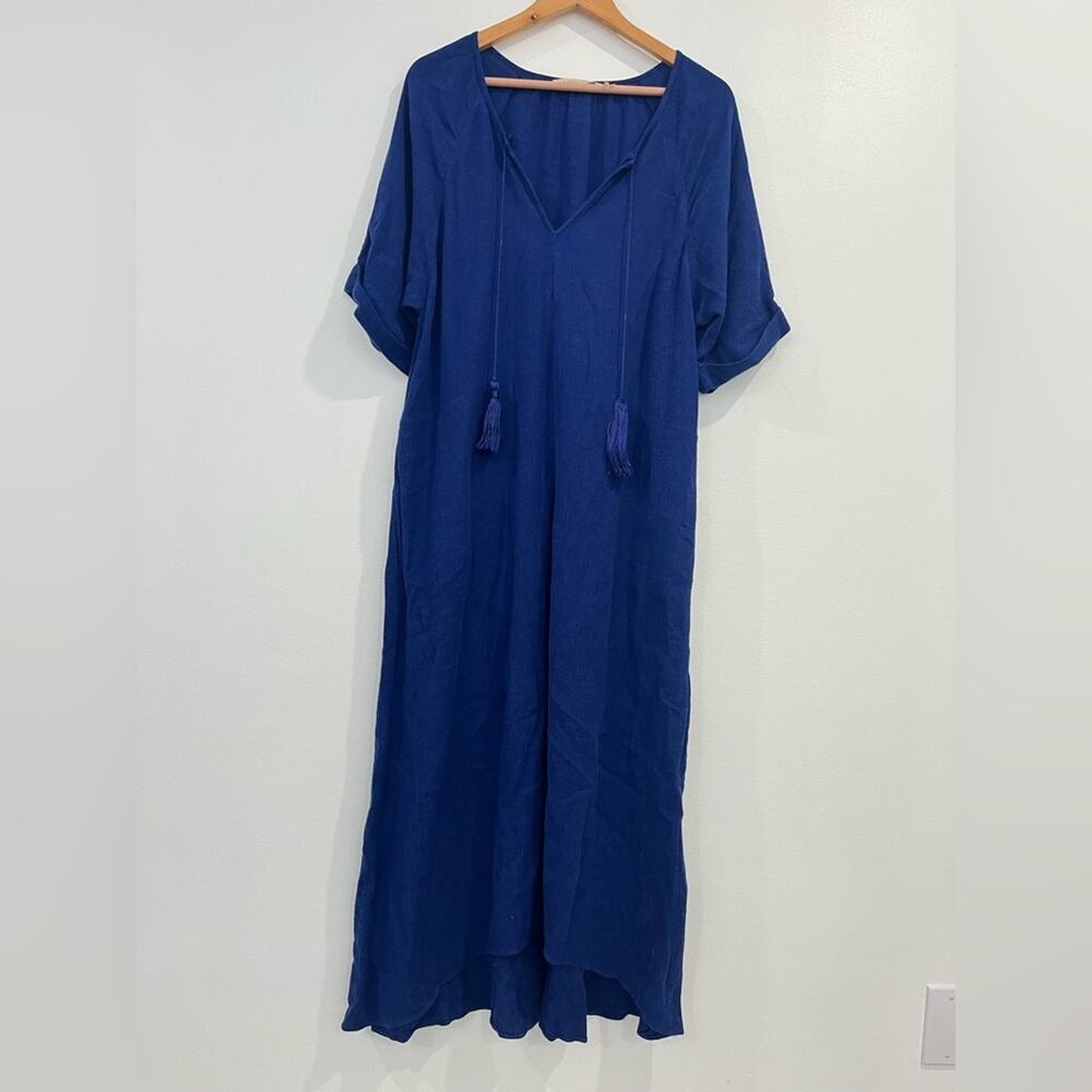 Soft Surroundings Blue Linen Tassel Maxi Dress Petite Medium - Picture 7 of 7